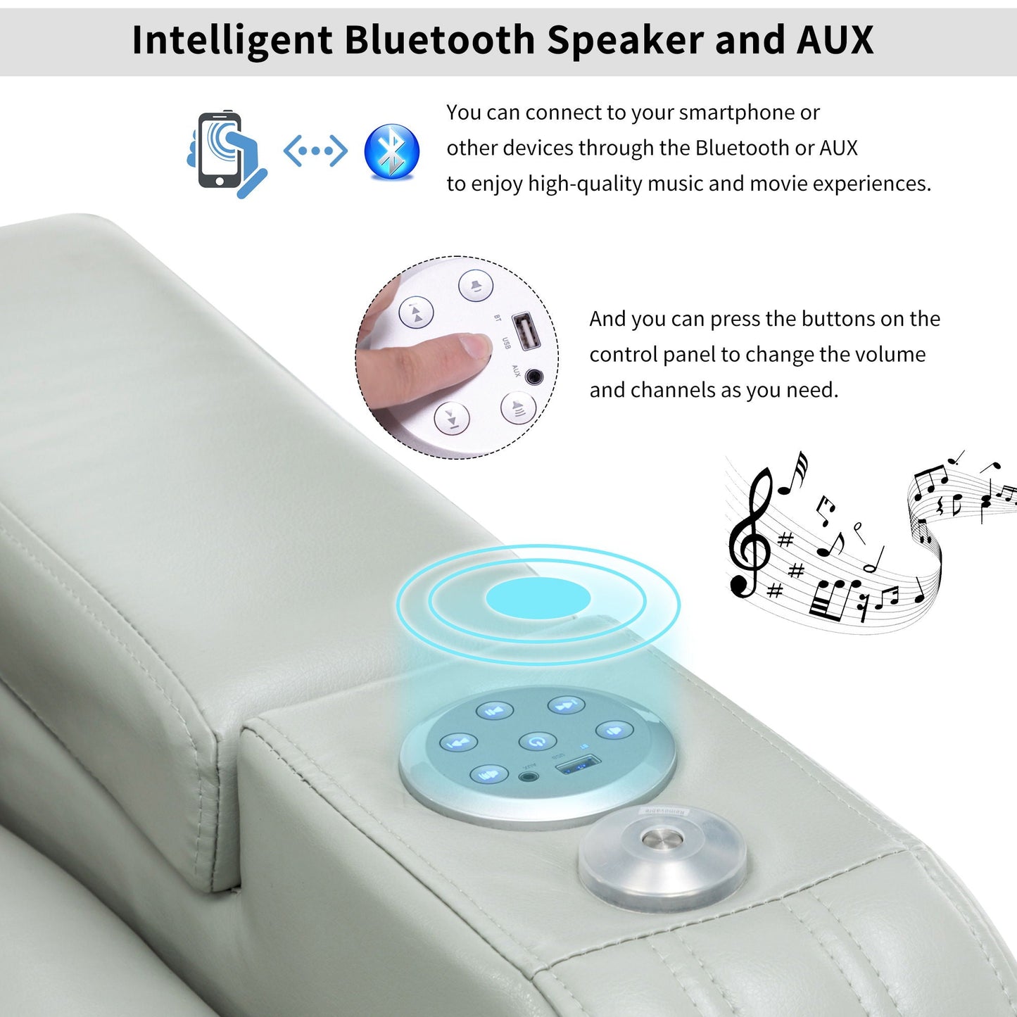 Power Recliner Theater Chair With Cooling Cup Holder, Bluetooth Speaker, LED Lights, USB Ports Hearth and Haven