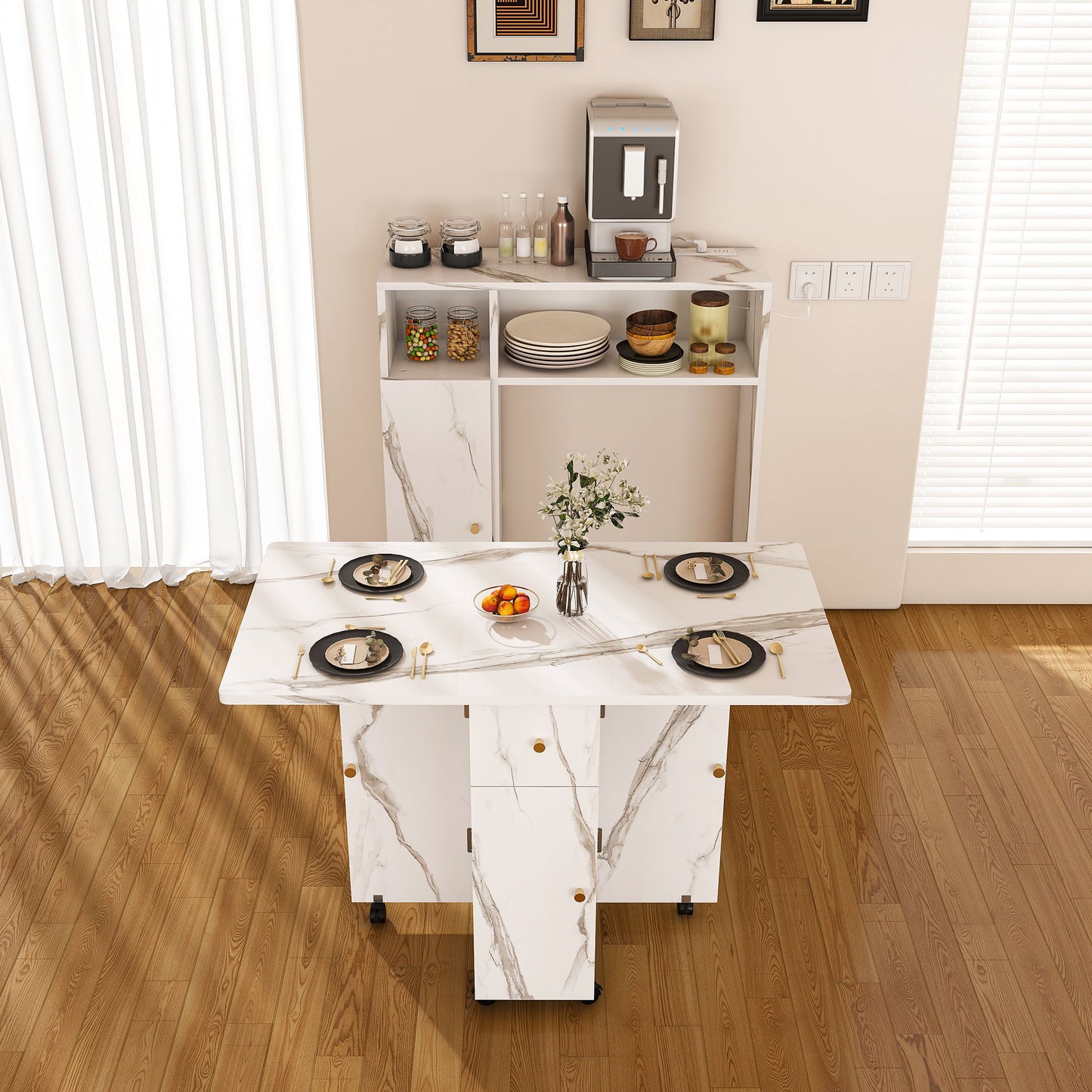 Multifunctional Folding Dining Table With Wall-Mounted Sideboard & Storage Home Essentials