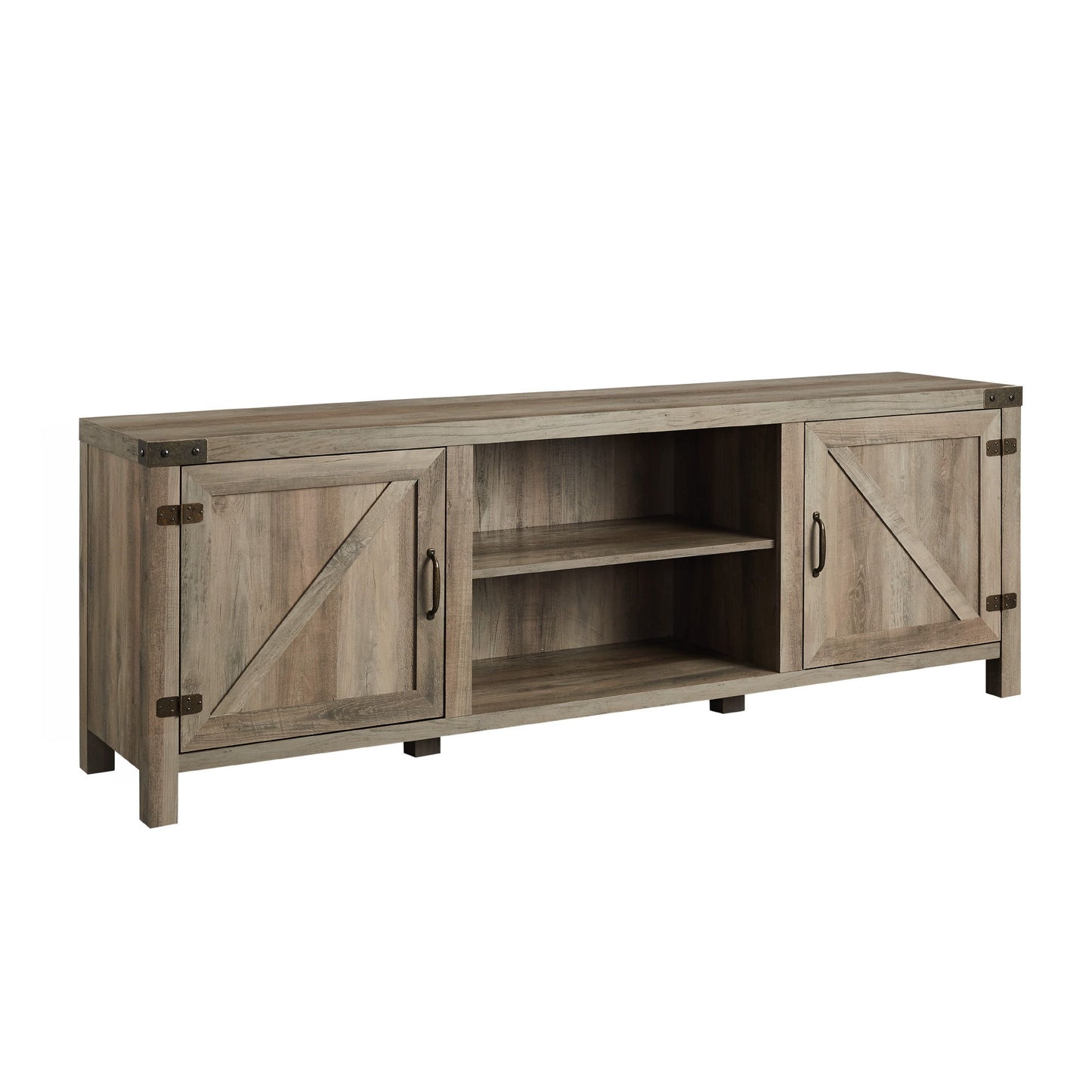 Rustic Farmhouse Double Barn Door 70" TV Stand For 80" TVs With Center Shelves Walker Edison