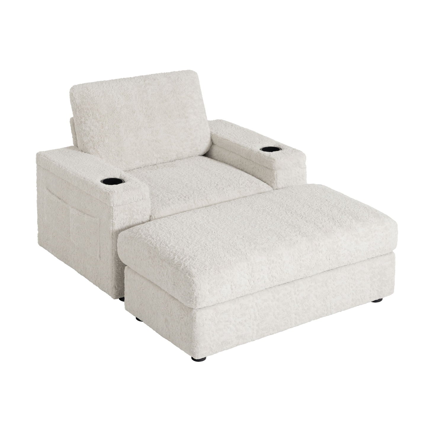 Oversized Chaise Lounge Indoor Rabbit Fur Sofa Bed With Storage Ottoman And Armrests Cup Holders With Deep Seat Luxe & Co.