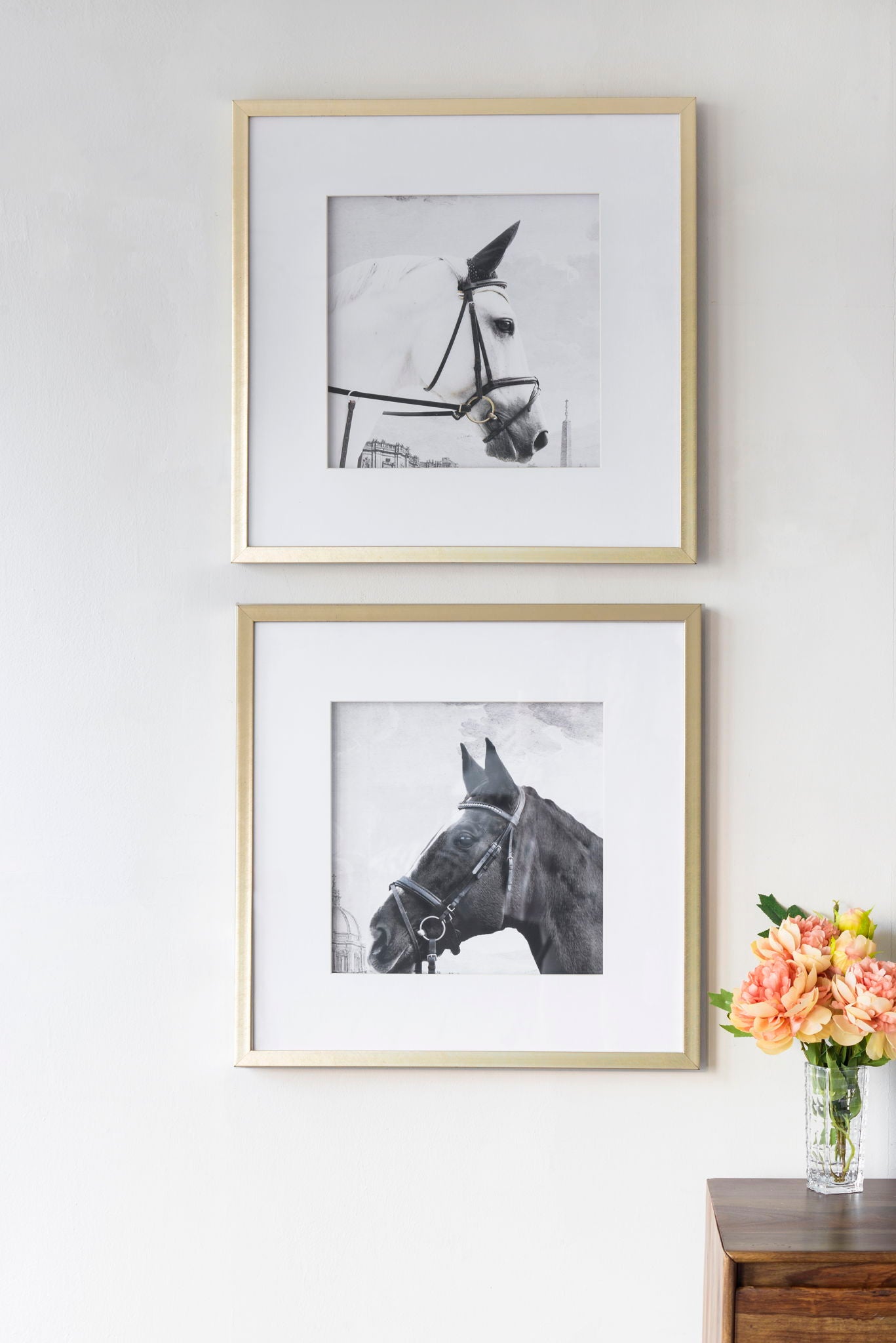 Wall Art Horse Animal Printing, Wall Decor Accent (Set of 2) - Golden / White Daily Nest