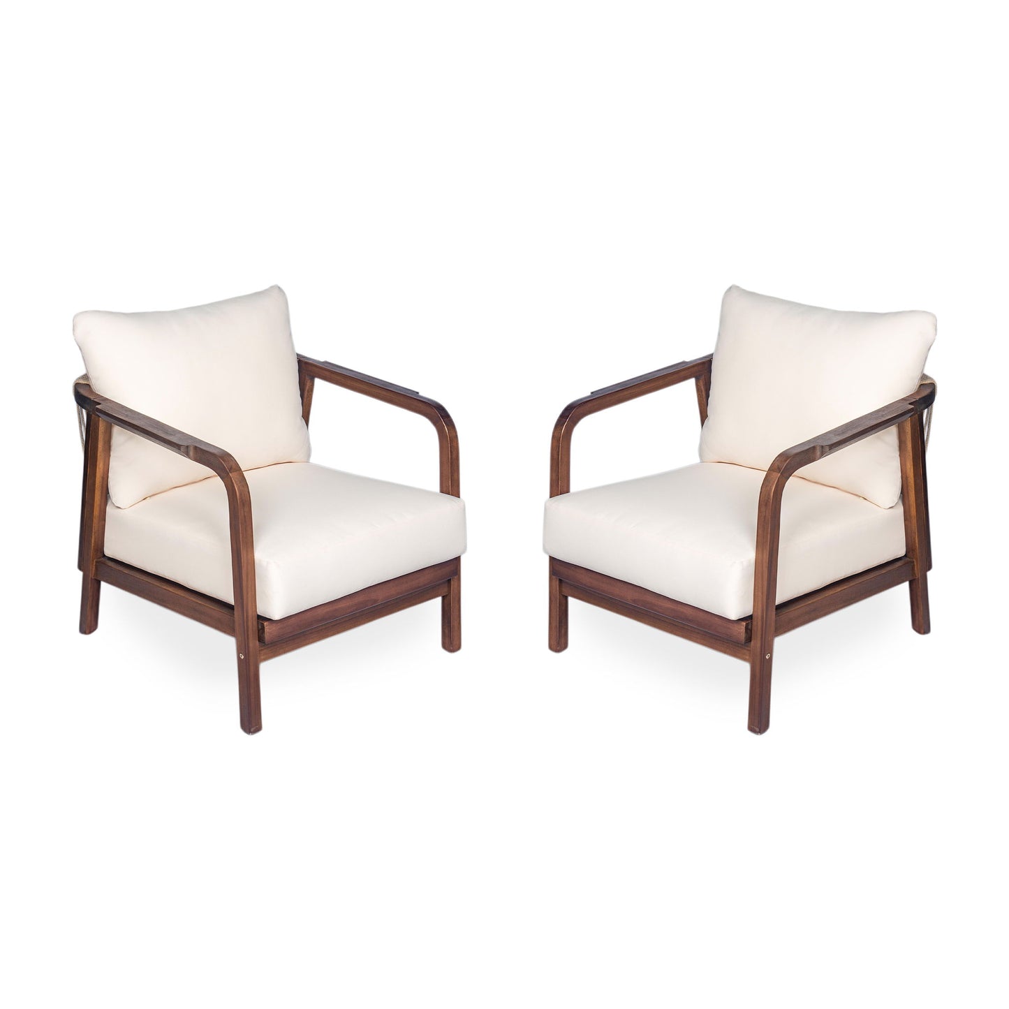 Outdoor Lounge Chair With Woven Backrest, Solid Wood Frame, Comfortable Cushions Noble House