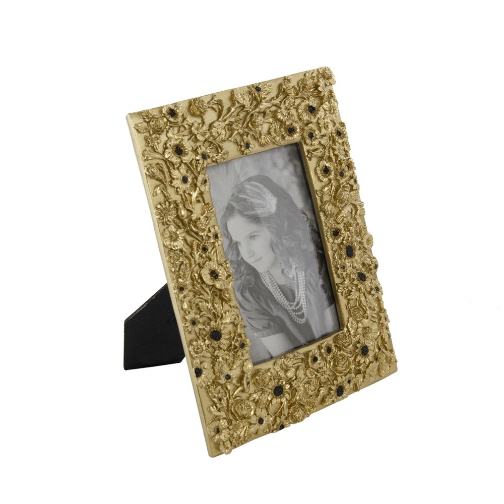 Vintage Photo Frame With Flower Design - Gold / Black Daily Nest