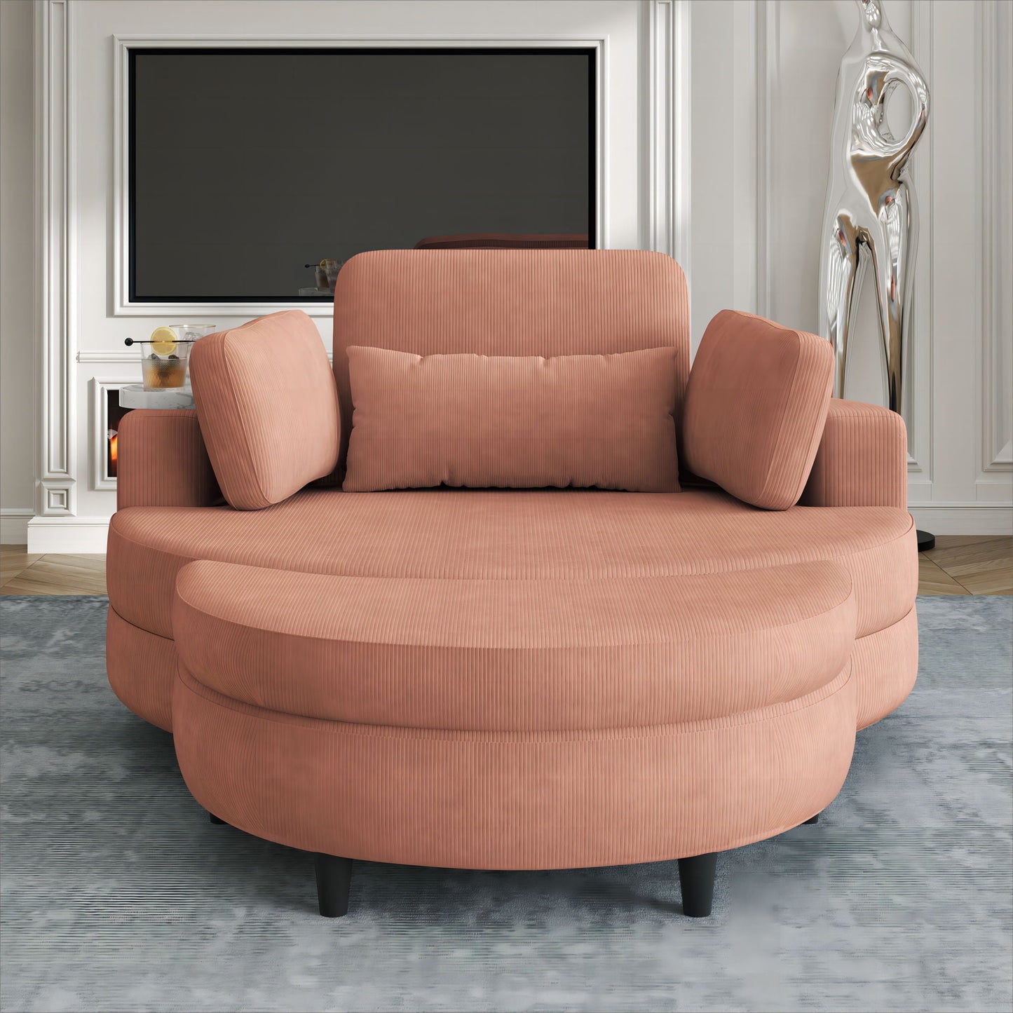Corduroy Sofa With Two Throw Pillows And A Waist Pillow With An Extra Tray For Comfortable Seating In Small Apartment Bedrooms Home Essentials