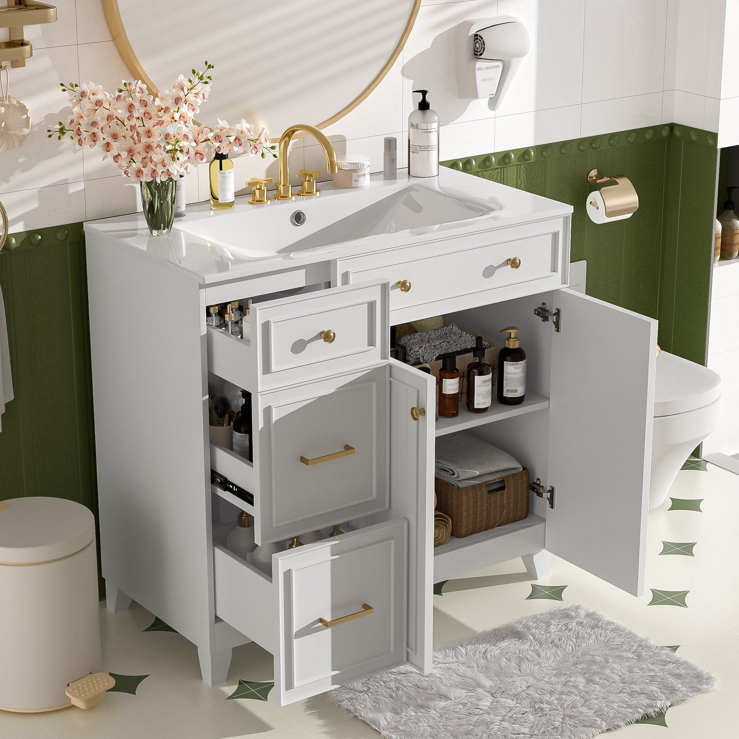 Bathroom Vanity With Sink, Soft Close Doors, Adjustable Shelves Hearth and Haven