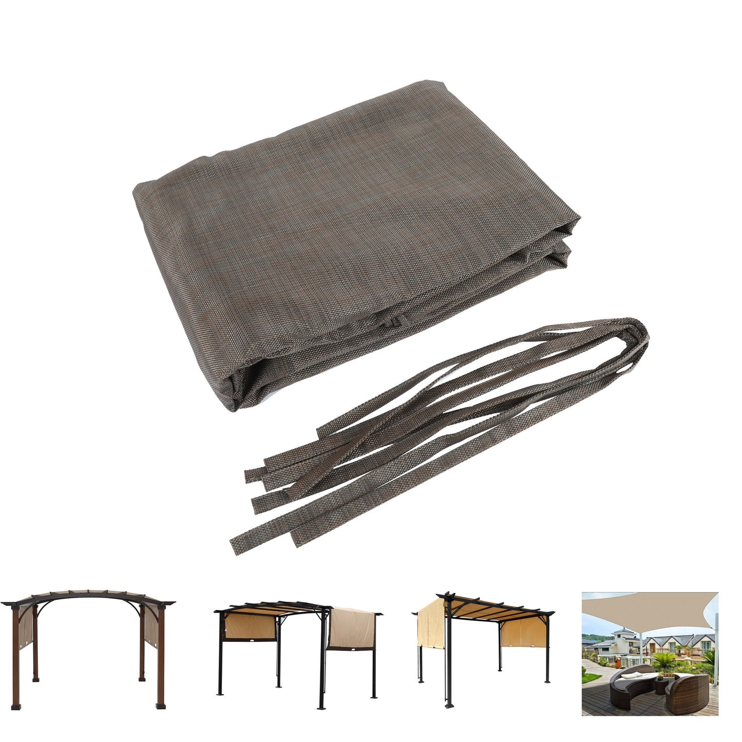 13' X 7.7' Outdoor Pergola Sun Shade Cover Cloth Patio Canopy Hdpe Permeable With Grommets - Brown Home Essentials