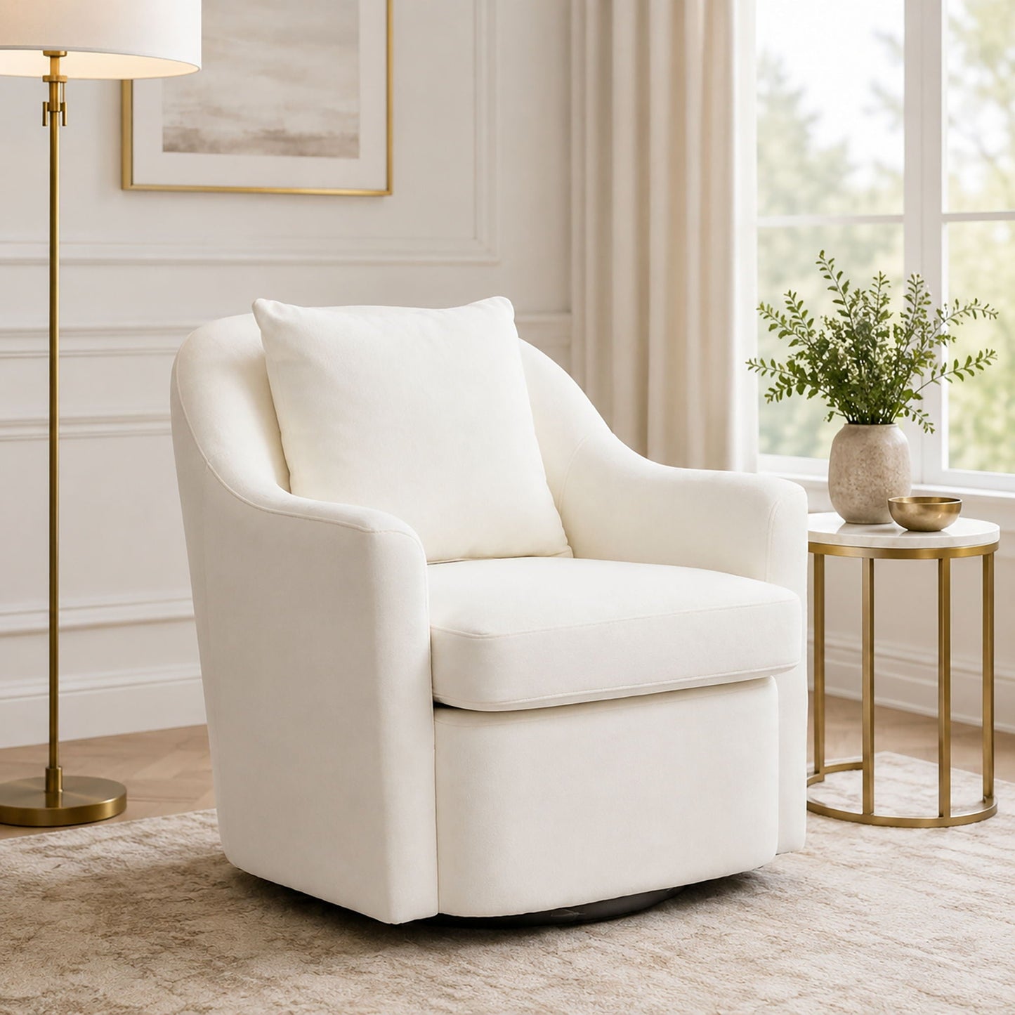 Upholstered Barrel Lounge Chair With Soft Cushioned Seat And Frame - White Home Essentials