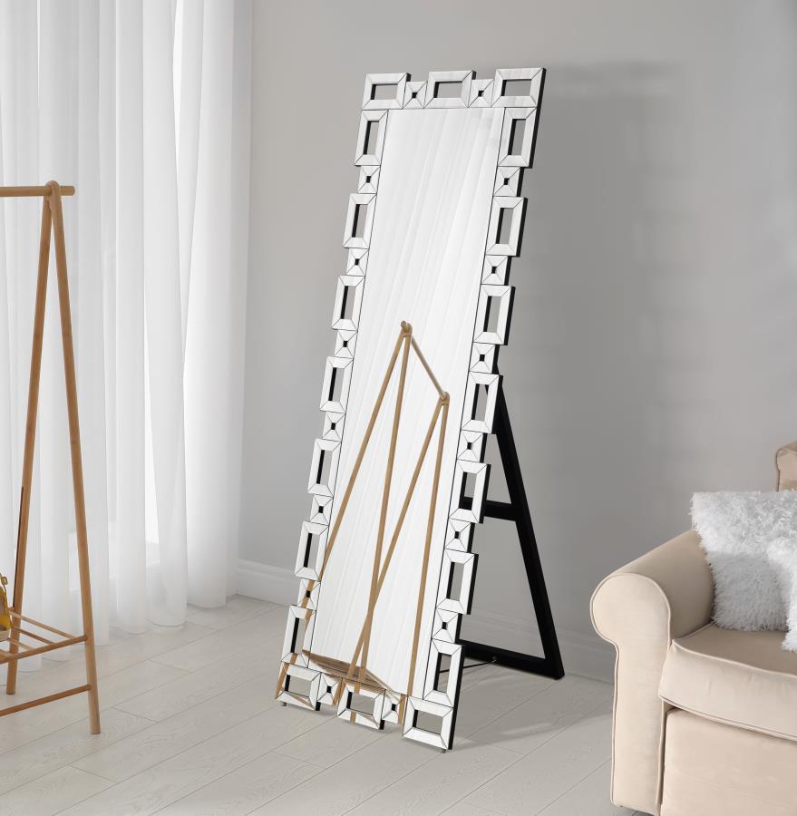 Tavin - Geometric Frame Standing Mirror - Silver CoasterEssence