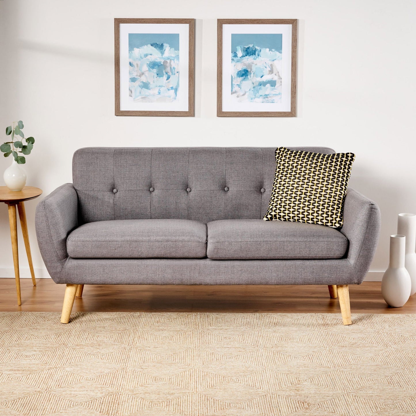 Modern Loveseat Sofa With Button Tufted Backrest Noble House