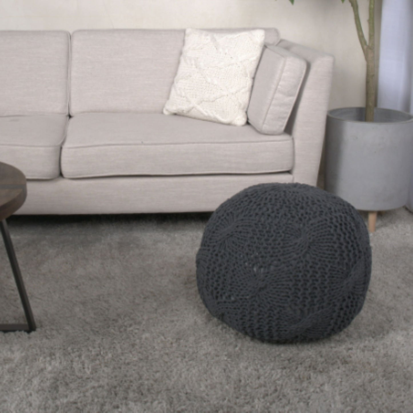 Bordeaux - Knitted Cotton Round Pouf Home Essentials