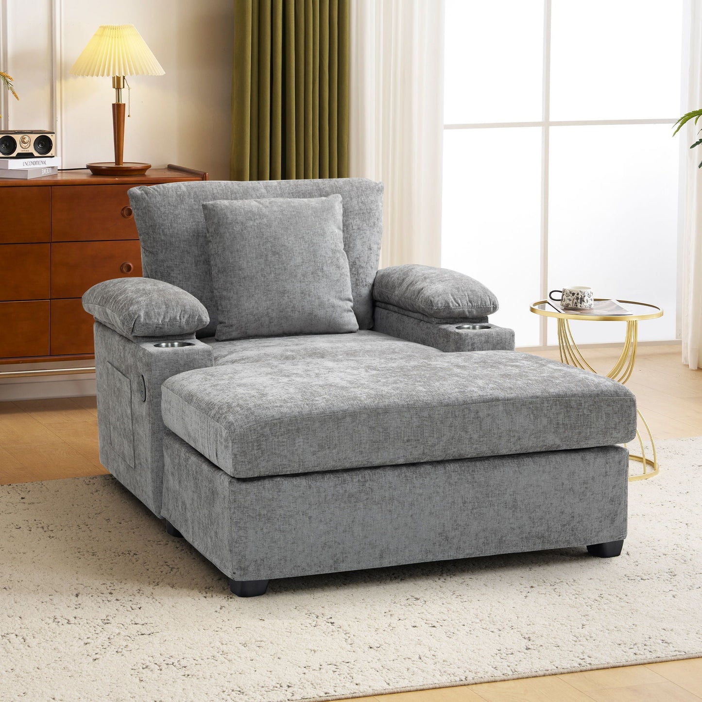 Modern Oversized Chair With Ottoman, Cupholders And USB Charging Ports Home Essentials