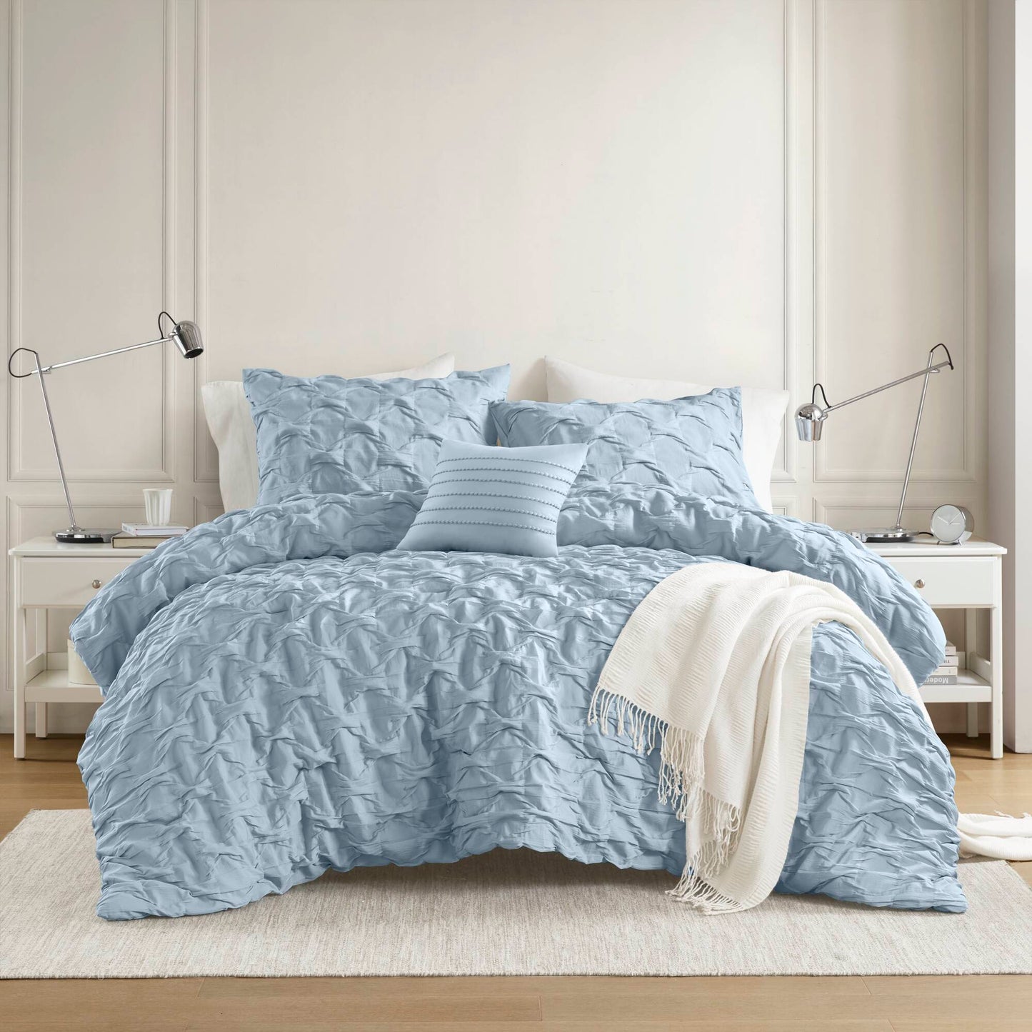 Bailey - Full/Queen Diamond Pucker Comforter Set - Blue Super Listing