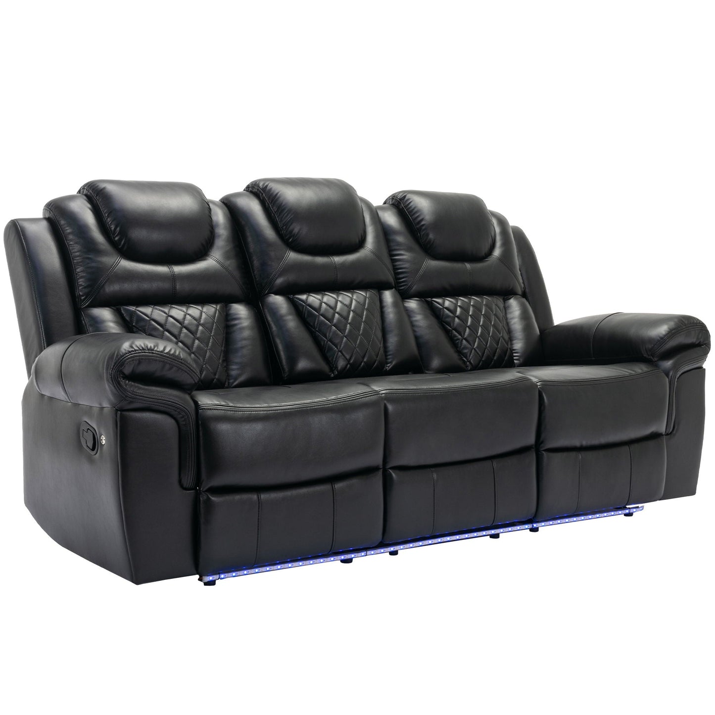 Home Theater Seating Manual Recliner Chair With Center Console And Led Light Strip For Living Room Hearth and Haven