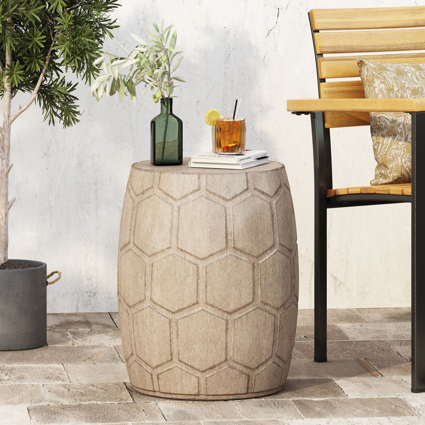 Outdoor Lightweight Concrete Side Table - Natural Noble House