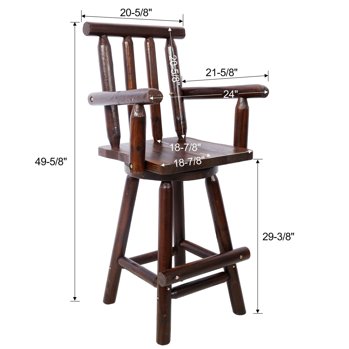 Rustic Bar Stool, Fir Wood Construction, Wide Armrest Home Essentials