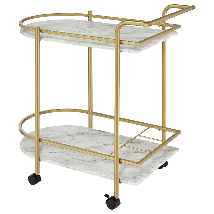 Desiree - 2-Tier Faux Marble Shelf Metal Bar Cart CoasterEveryday
