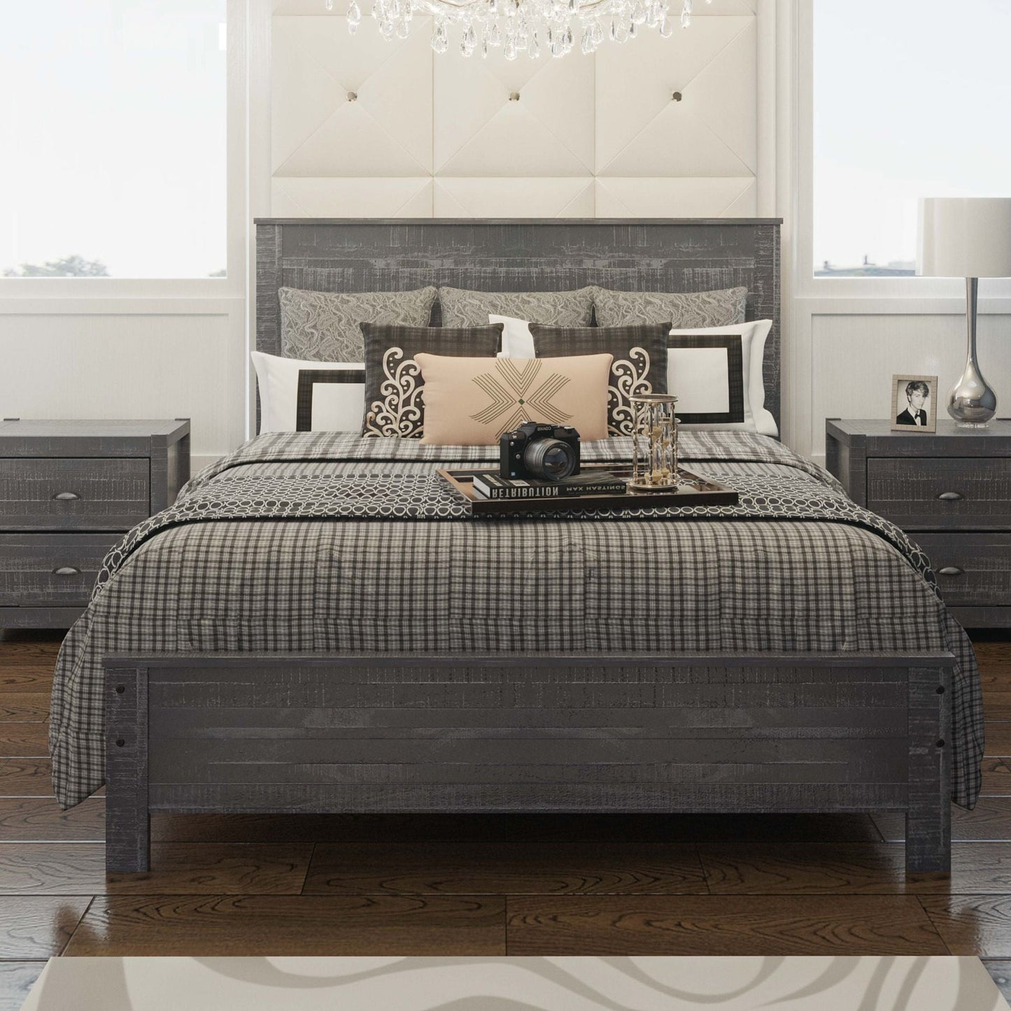 Albany - Bed Frame With Headboard, Heavy Duty Modern Rustic Design Home Essentials
