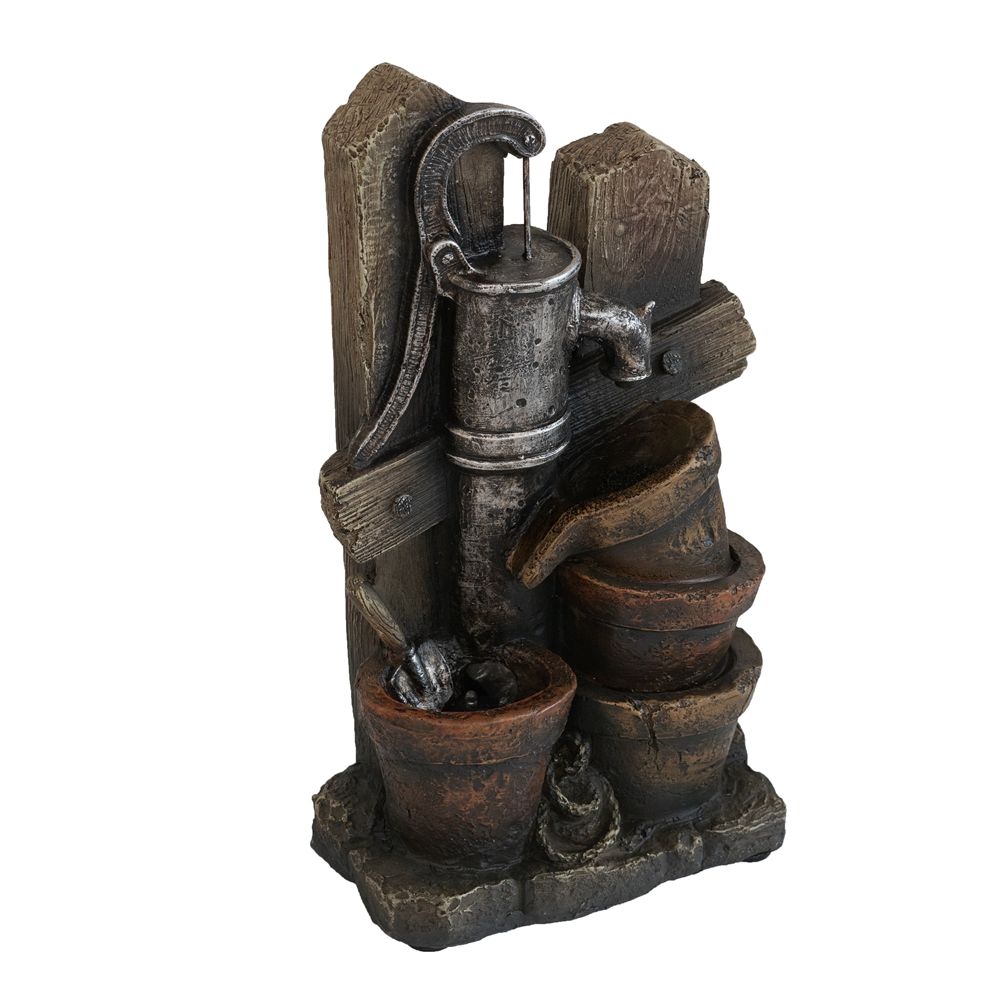 Water Fountain With Antique Water Pump Design And LED Light - Brown / Gray Daily Nest