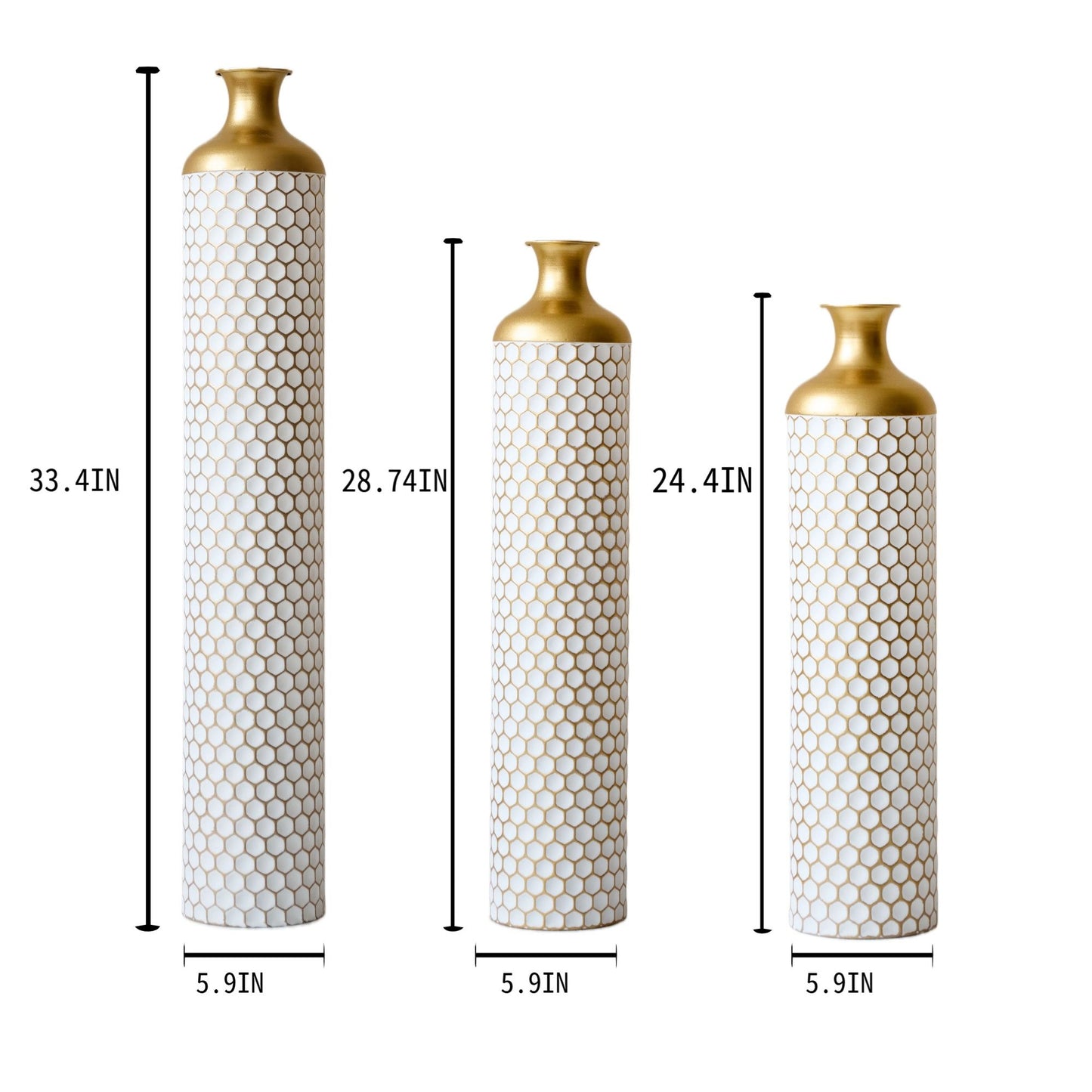 3 Piece Set Gorgeous Home Decoration Large Glazed Floor Vase Decoration Home Droplet Shaped - Gold / White Daily Nest