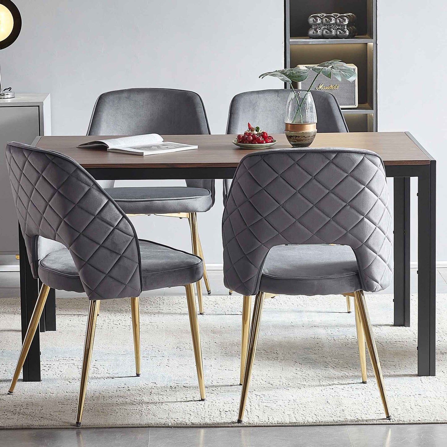 Velvet Dining Chairs With Metal Legs And Hollow Back Upholstered Dining Chairs Home Essentials