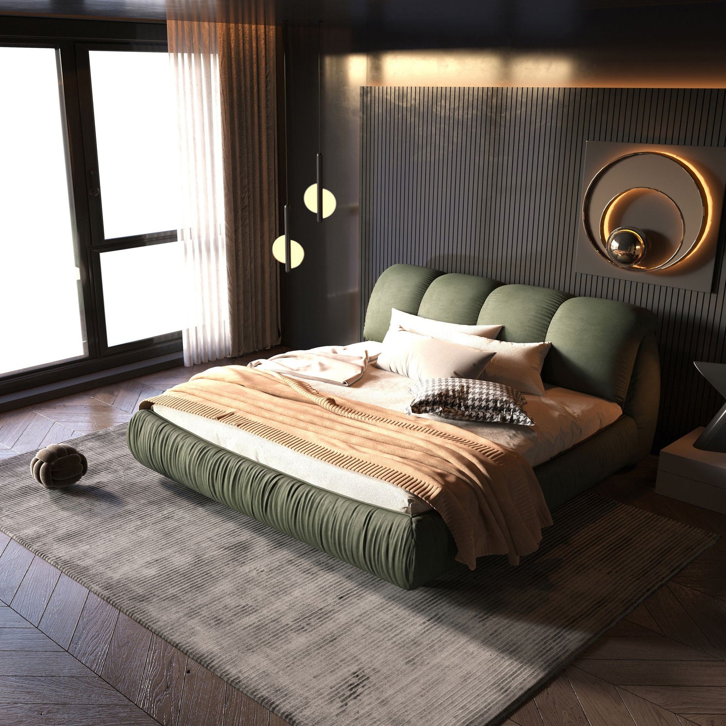 Luxury Upholstered Platform Bed With Oversized Padded Backrest And Solid Wood Frame Home Essentials