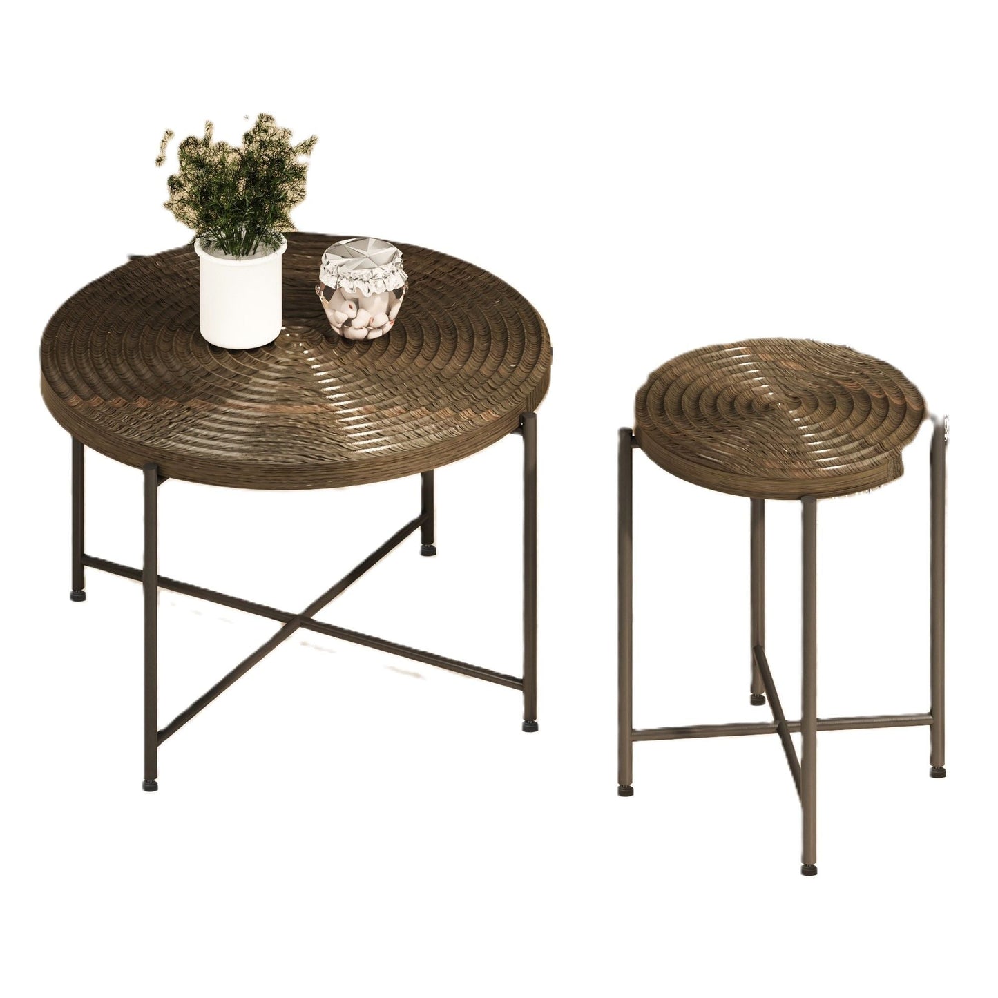 Coffee And End Table Set Waterproof Cover, Distressed Cylindrical Design, Legs Classic Rustic Charm (Set of 2) US Pride