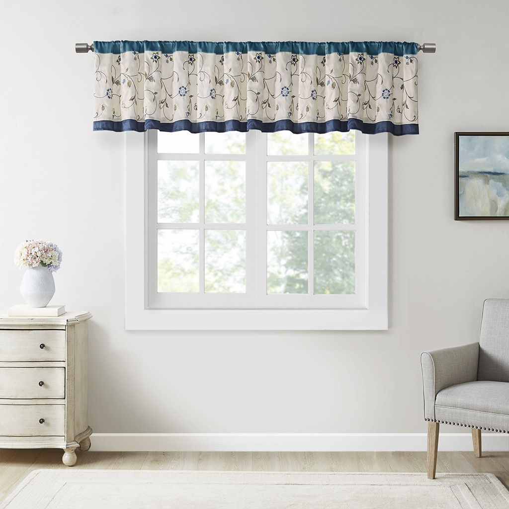 Serene - Embroidered Window Valance - Navy Madison Park