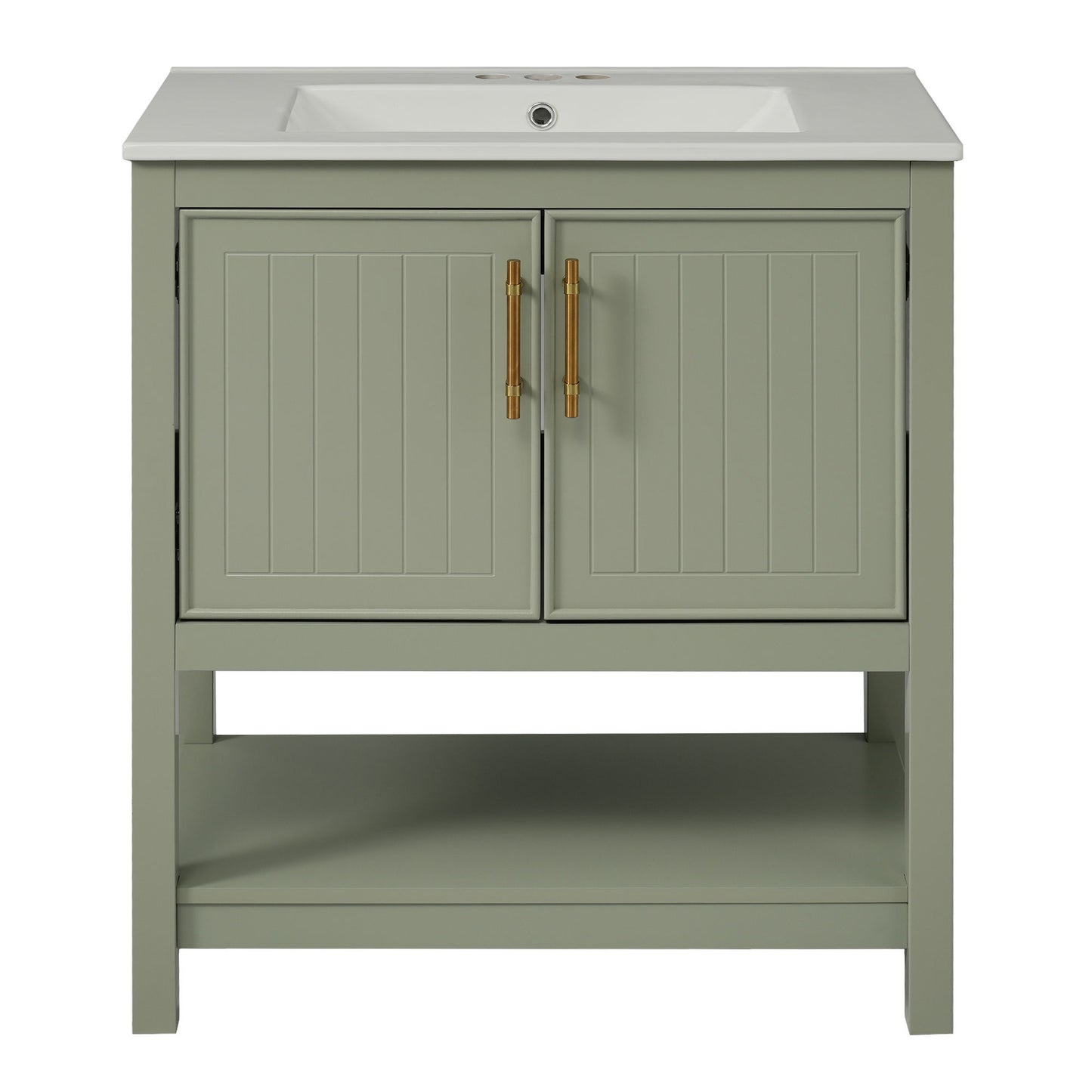Elegant Bathroom Vanity With Ceramic Sink And Versatile Storage Hearth and Haven