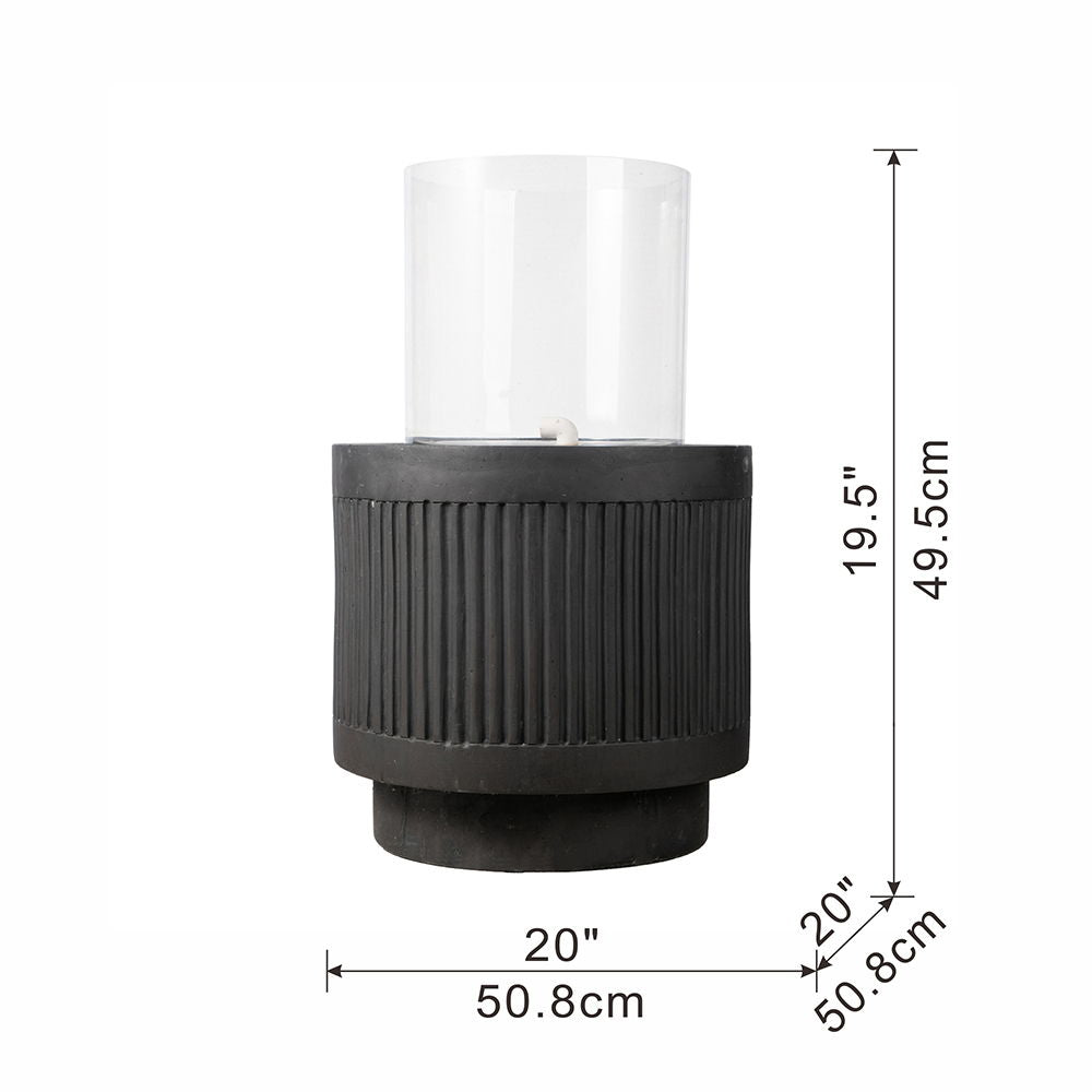 Heavy Cement Round Ribbed Outdoor Water Fountain With Light - Black White Daily Nest