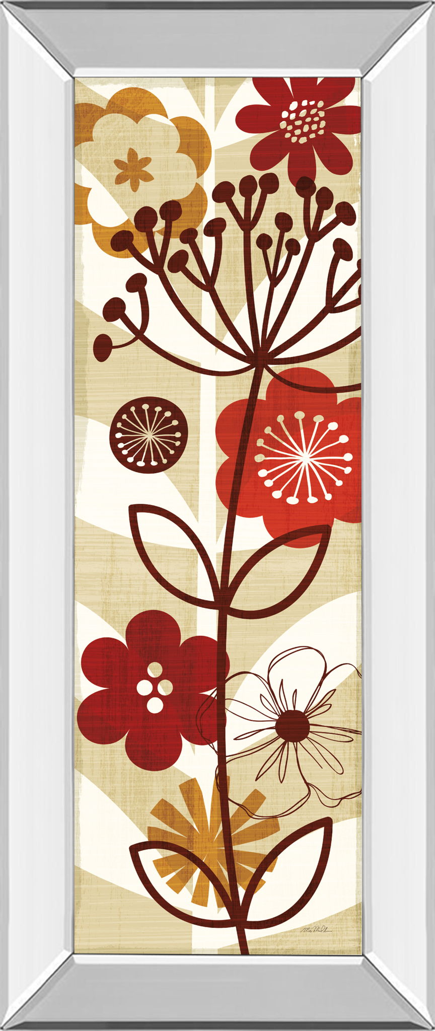 Floral Pop Panel Il By Mo Mullan - Mirror Framed Print Wall Art - Red - Snoozhouse