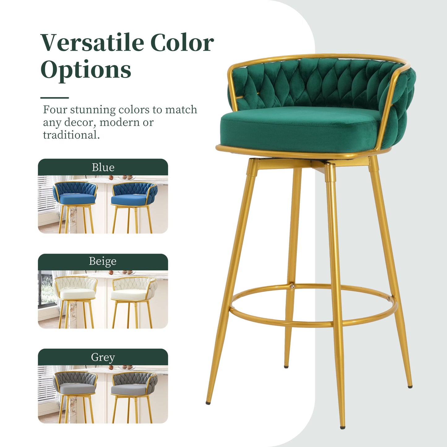 Modern Low Back Upholstered Counter Height Bar Stools (Set of 2) Noble House