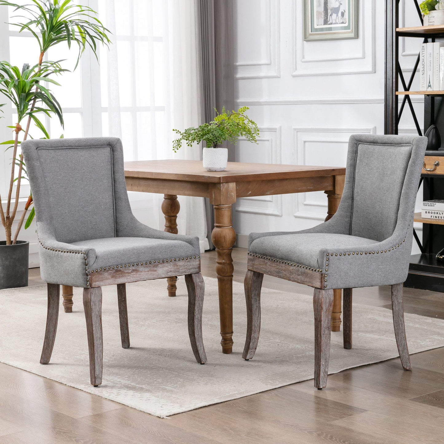 Ultra Side Dining Chair,Thickened Fabric Chairs With Neutrally Toned Solid Wood Legs, Bronze Nail Head (Set of 2) Home Essentials