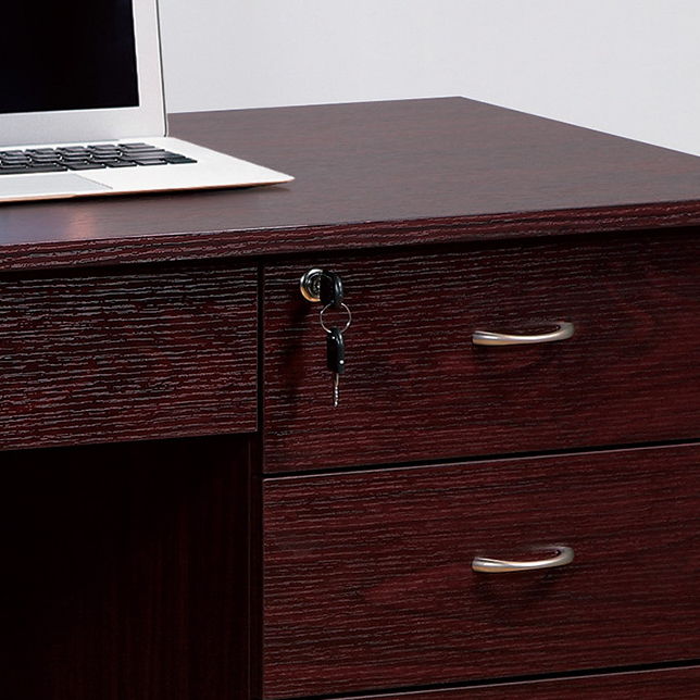 Three Locking Drawers On Metal Glides Student Desk Work Desk Modesty Panel Metal Bar Handles - Mahogany Home Essentials