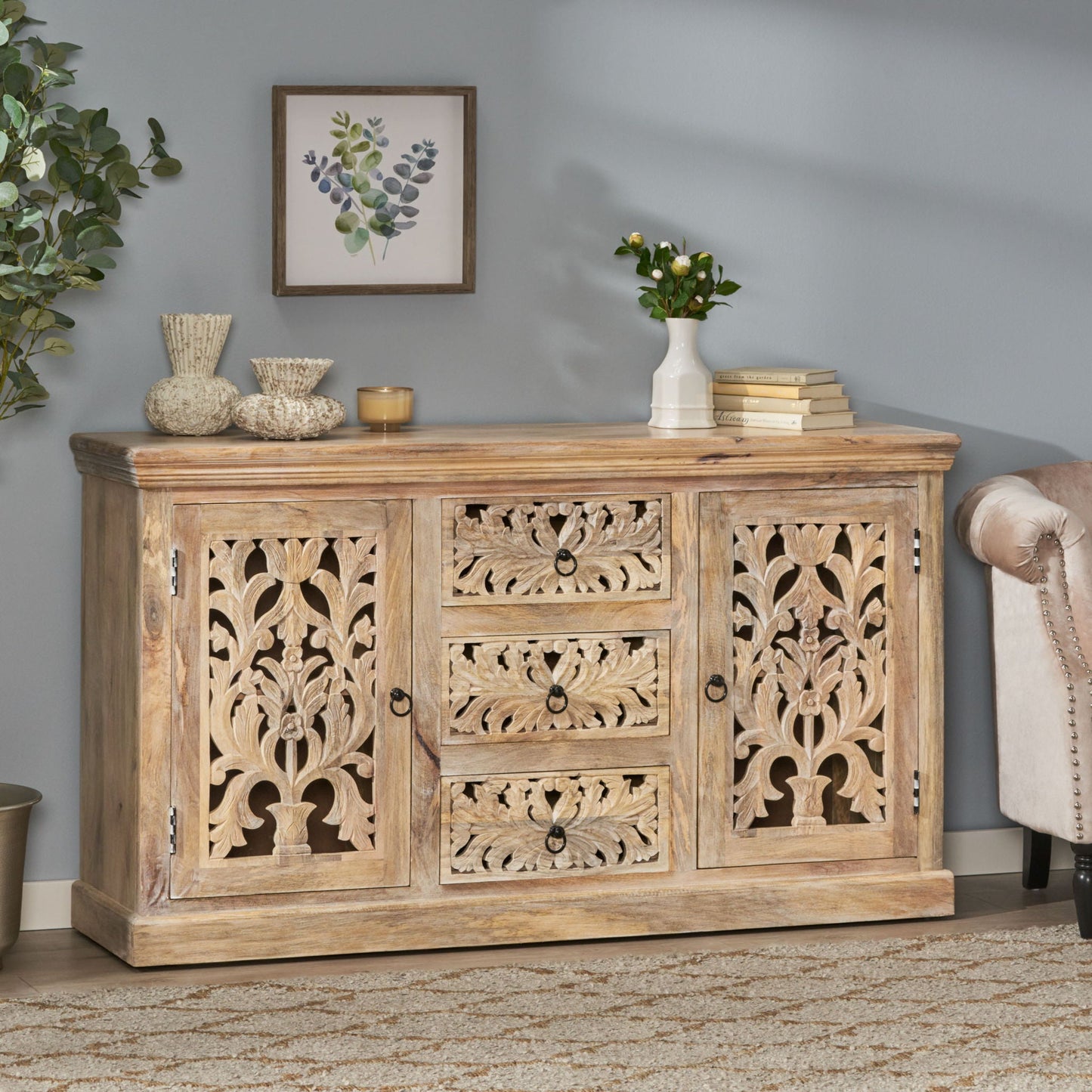 3 Drawer Sideboard Handcrafted - Antique White Noble House