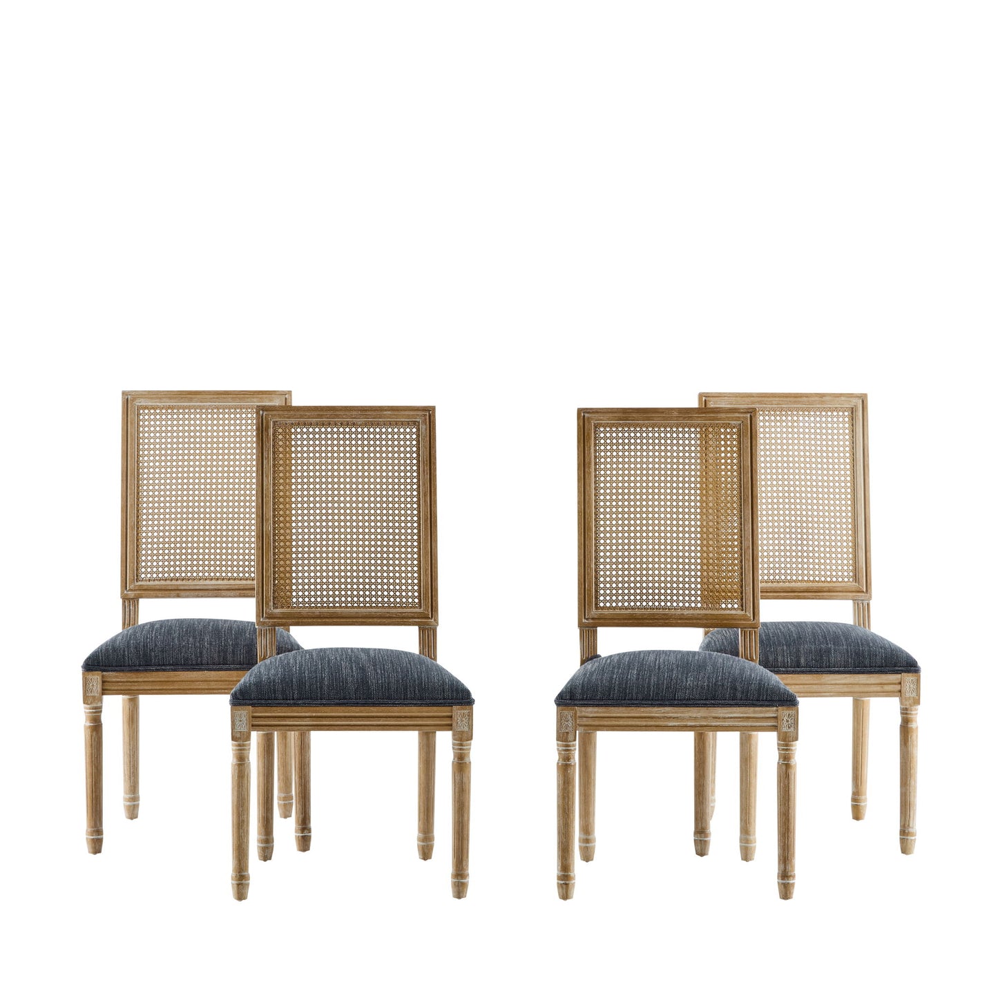 French Country Dining Chair With Rectangular Cane Backrest And Smooth Upholstered Seating Noble House