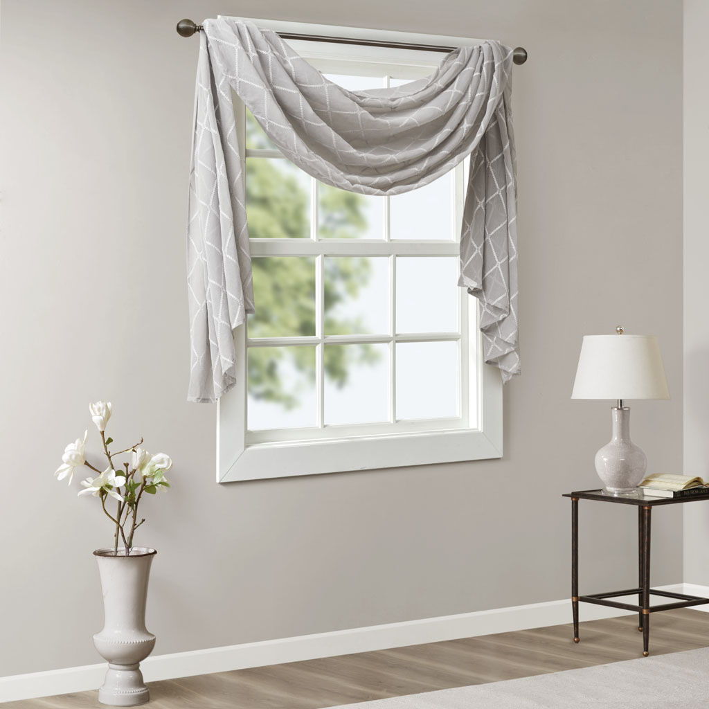 Irina - Diamond Sheer Embroidered Window Scarf - Gray Madison Park