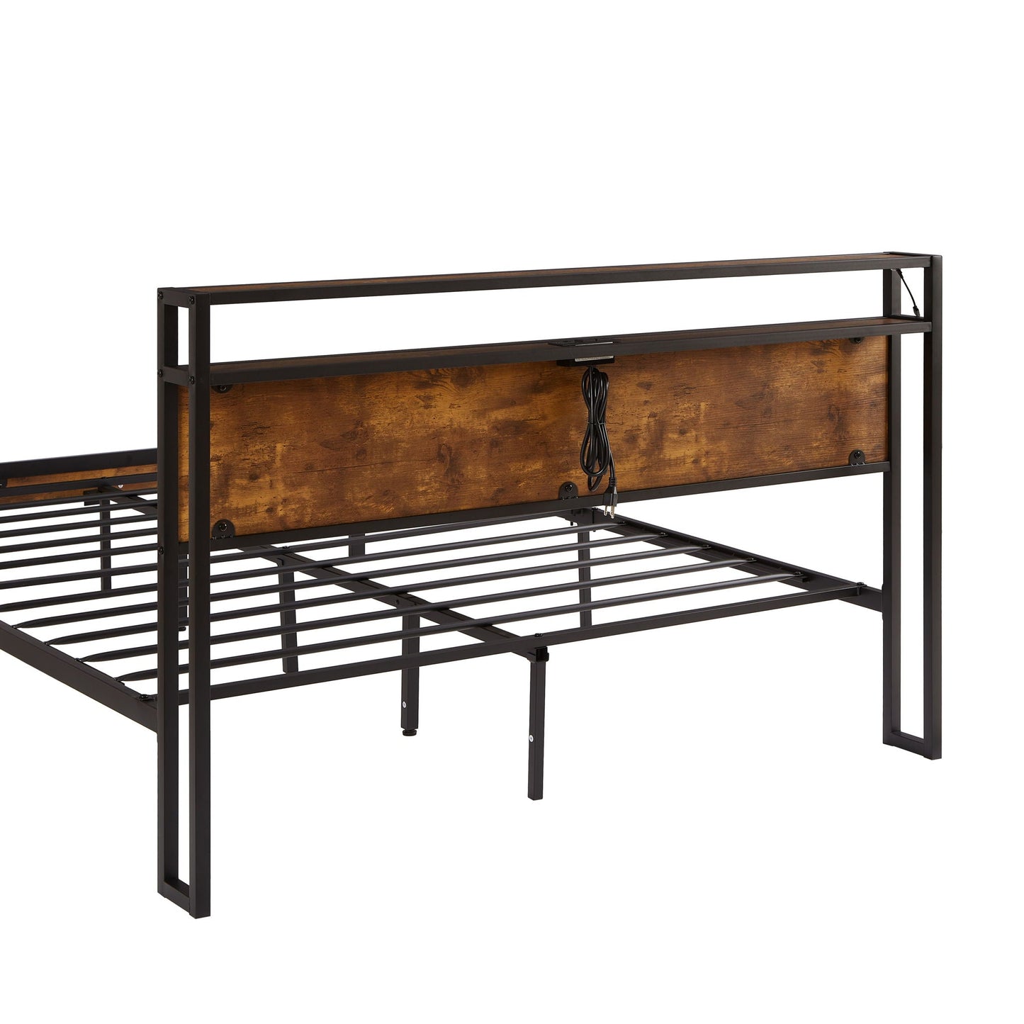 Metal Platform Bed Frame With Wooden Headboard And Footboard With USB Liner, LED Lights, No Box Spring Needed, Large Under Bed Storage Home Essentials