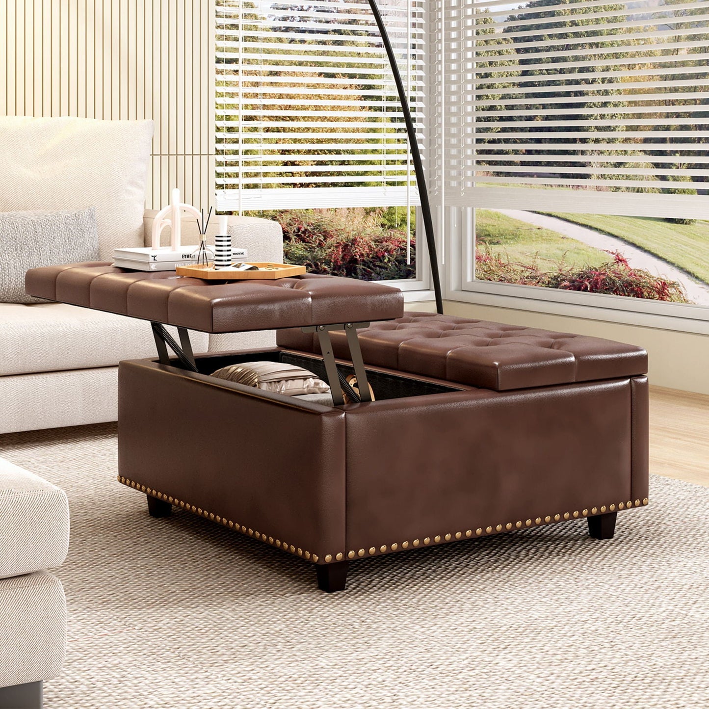 Large Square Storage Ottoman With 2 Storage Doors Home Essentials