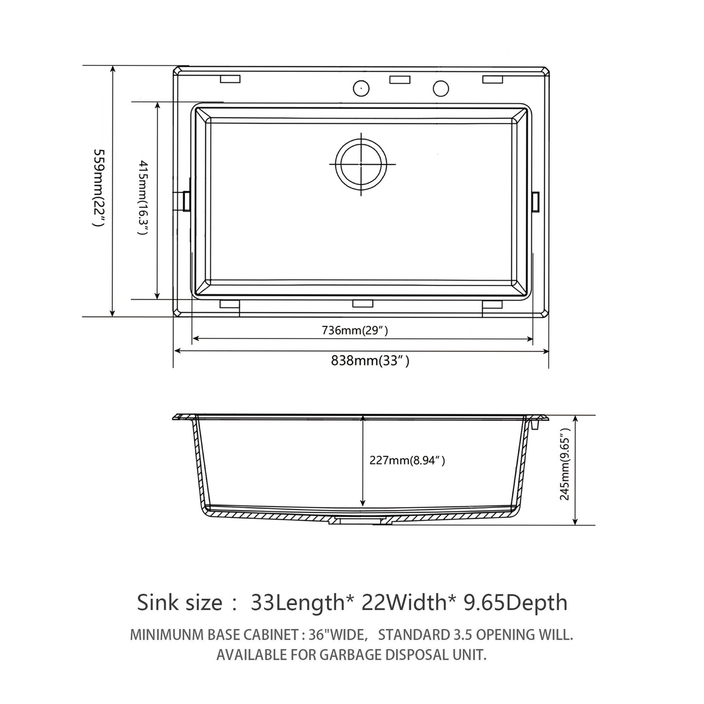 Quartz Kitchen Sink, Granite Composite, Drop In Sink With Durable Design Daily Nest