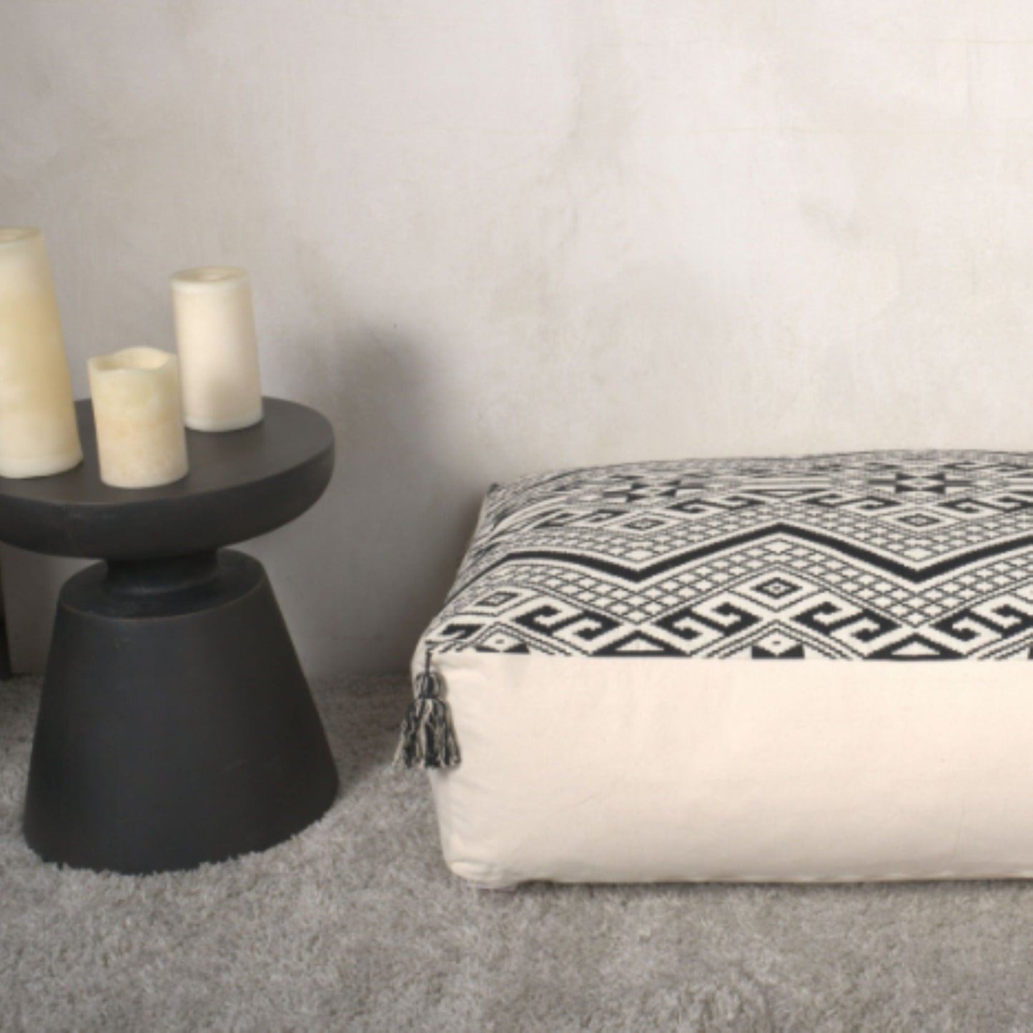 Kiki - Rectangular Pouf Ottoman Floor Cushion Natural - Black Home Essentials