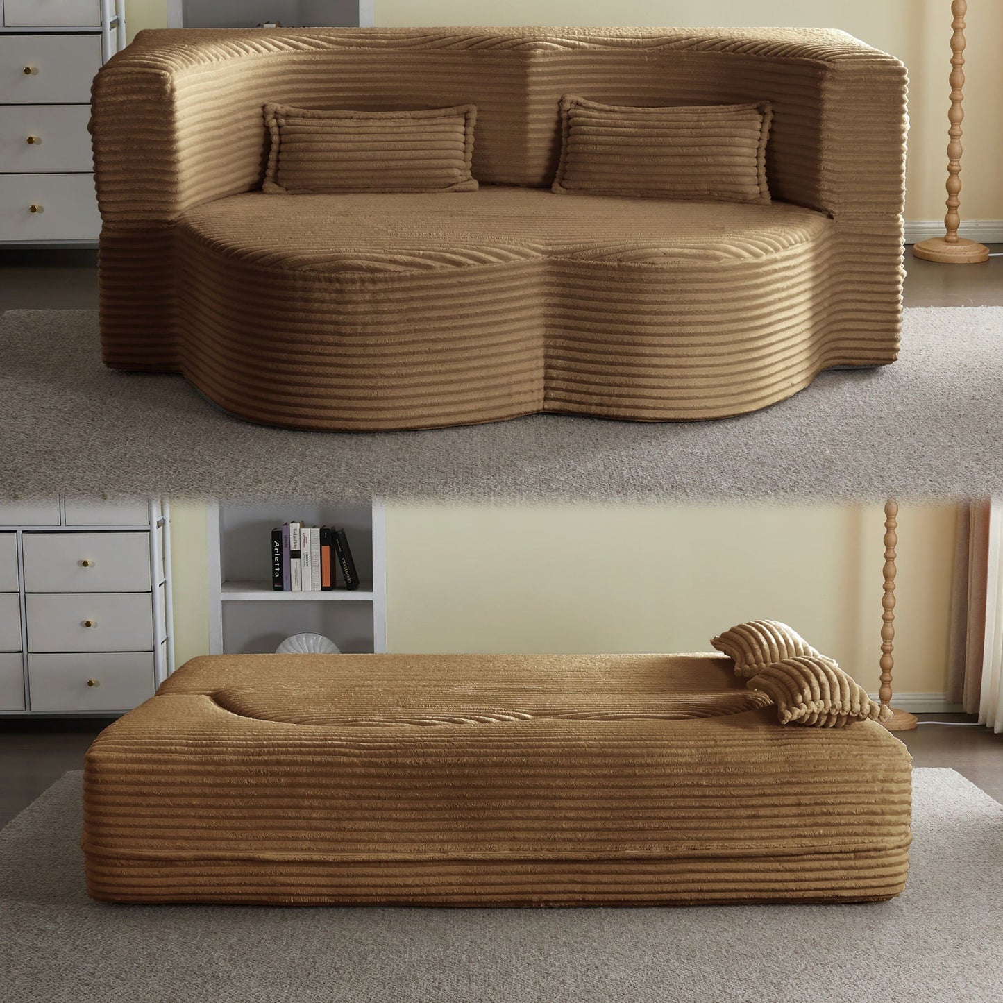 Floor Convertible Sleeper Sofa Bed With 2 Pillows Home Essentials