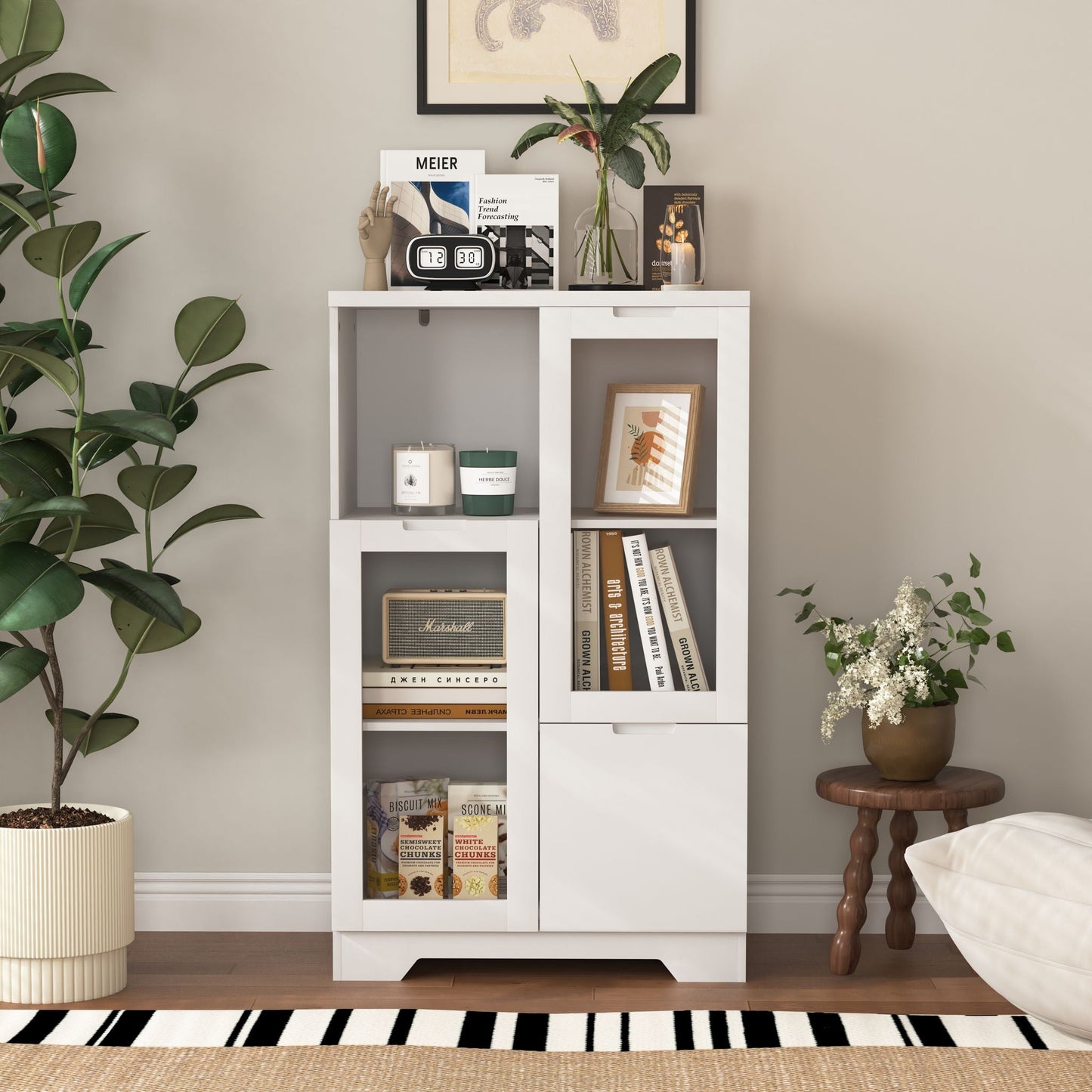 Modern Cabinet With Glass Doors And Drawer Home Essentials