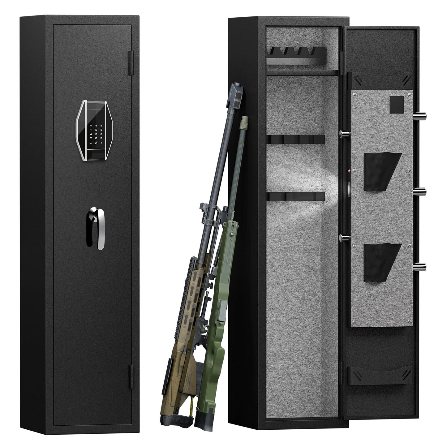 3 - 4 Gun Safe For Rifles And Pistols, Quick Access Password Gun Safe, High Security Metal Rifle Safe Locker With Removable Shelf And 2 Adjustable Gun Slots - Black Daily Nest