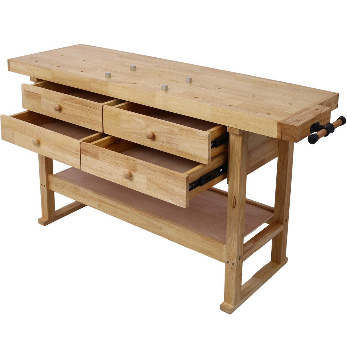 Workbench With 4 Drawers Wooden Workbench For Garage Workshop And Home - Natural Daily Nest