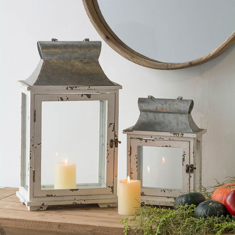 Wooden Candle Lantern Decorative, Hurricane Lantern Holder Decor For Indoor Outdoor, Home Garden Wedding - White Daily Nest