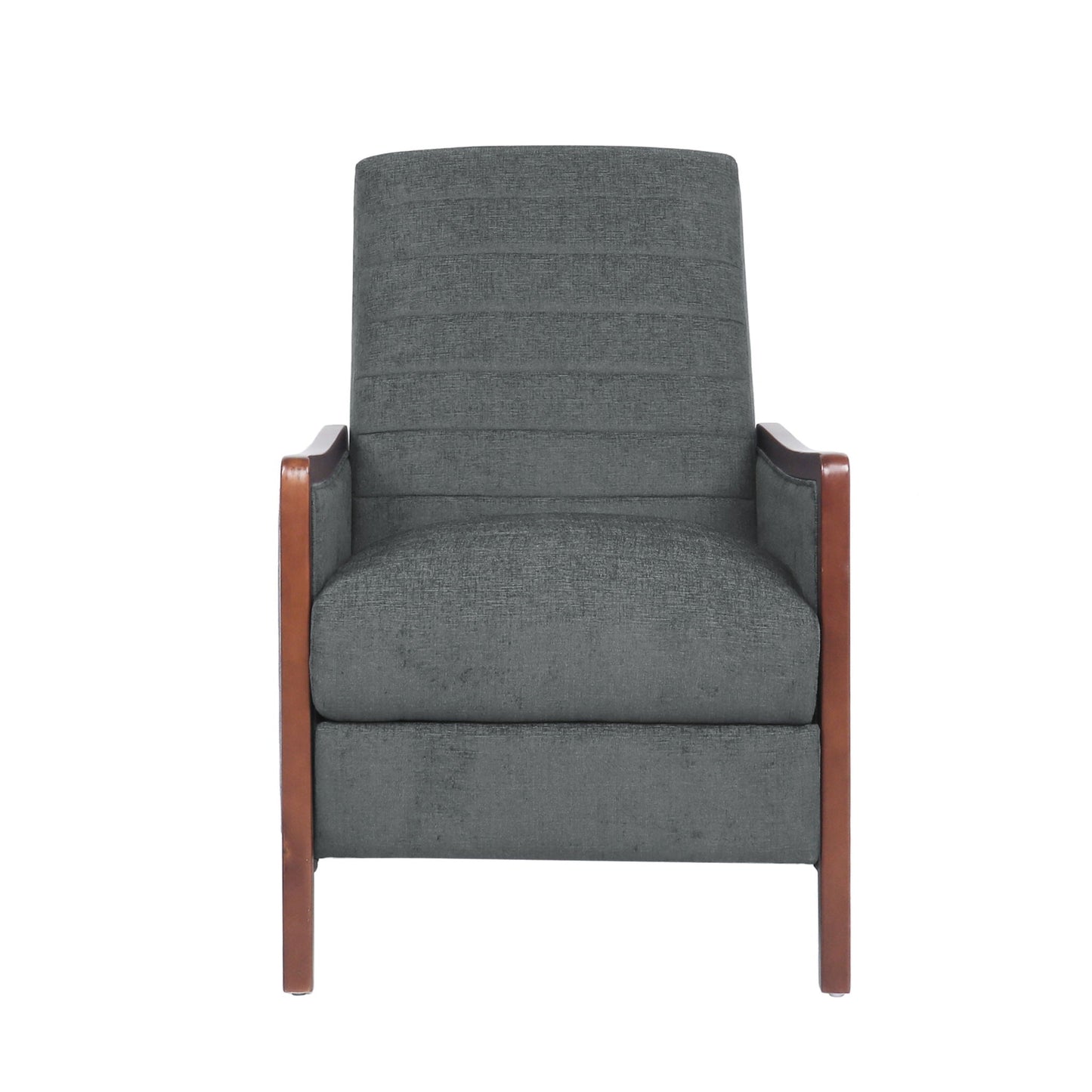 Mendota - Mid Century Modern Fabric Channel Stitch Wood Pushback Recliner - Gray Noble House