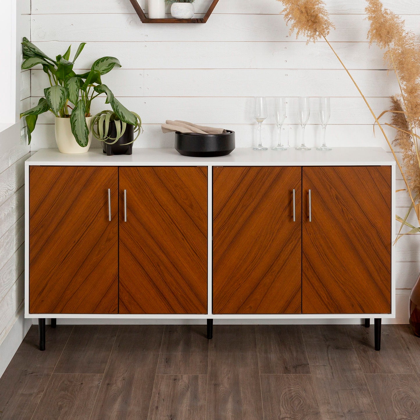 Mid-Century Modern Faux Bookmatch Door Buffet Walker Edison