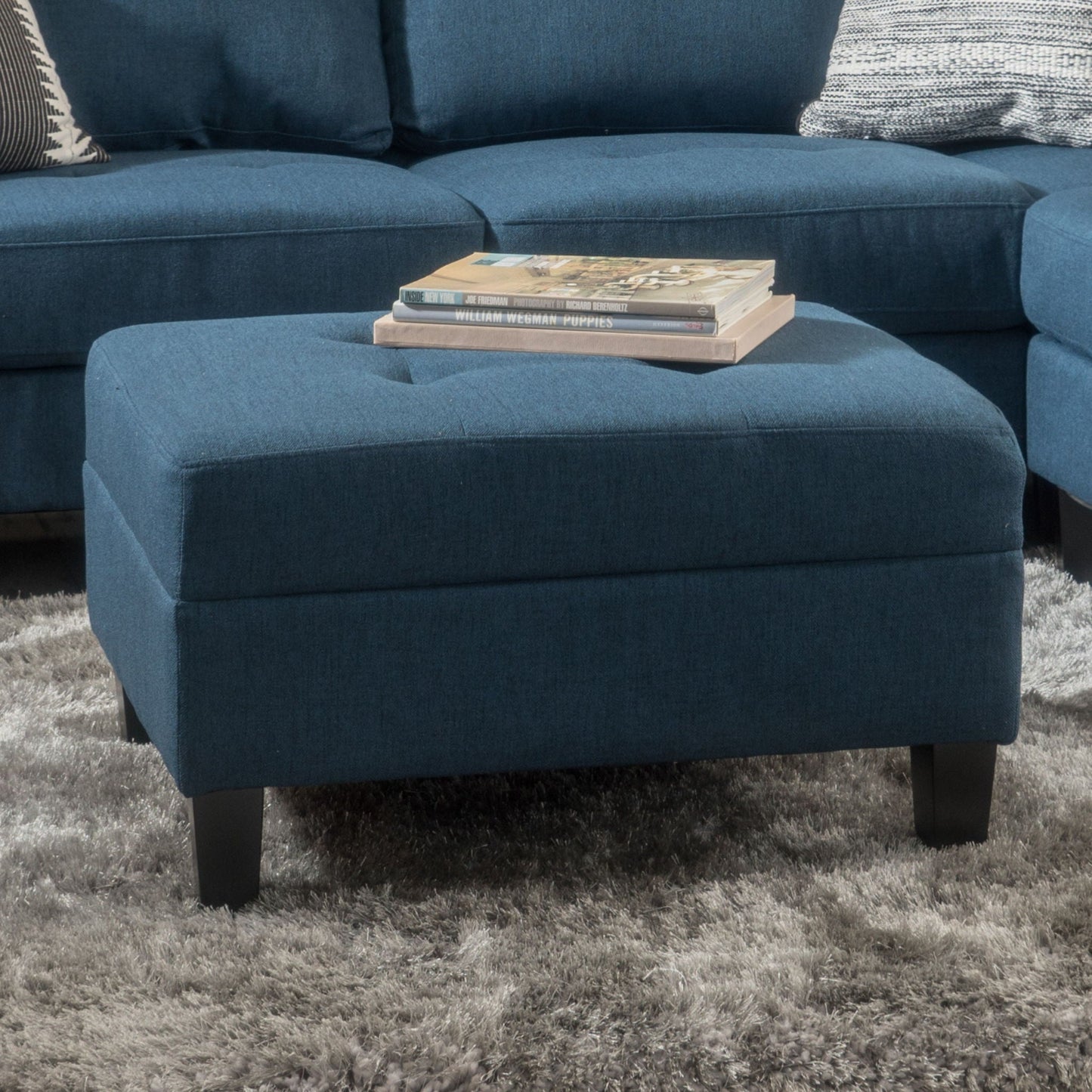 Foot Rest Under Desk Ottoman, Rectangle Foot Stool, Footrest Leg Rest For Sofa, Ottoman Rest Stools For Living Room Entryway - Navy Blue Noble House