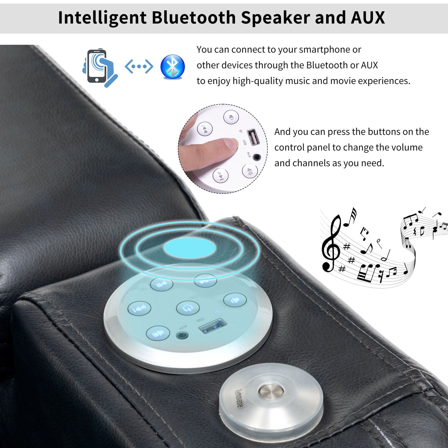 Power Recliner Theater Chair With Cooling Cup Holder, Bluetooth Speaker, LED Lights, USB Ports Hearth and Haven