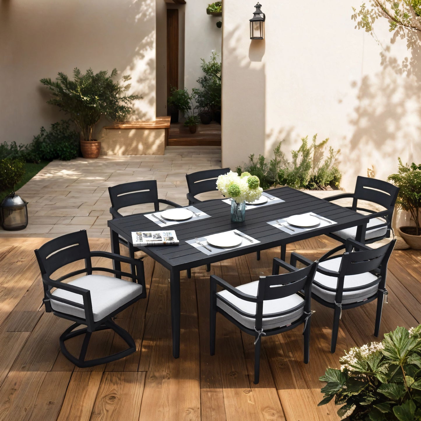 Outdoor Patio Dining Table With Tapered Feet & Umbrella Hole Life Outside